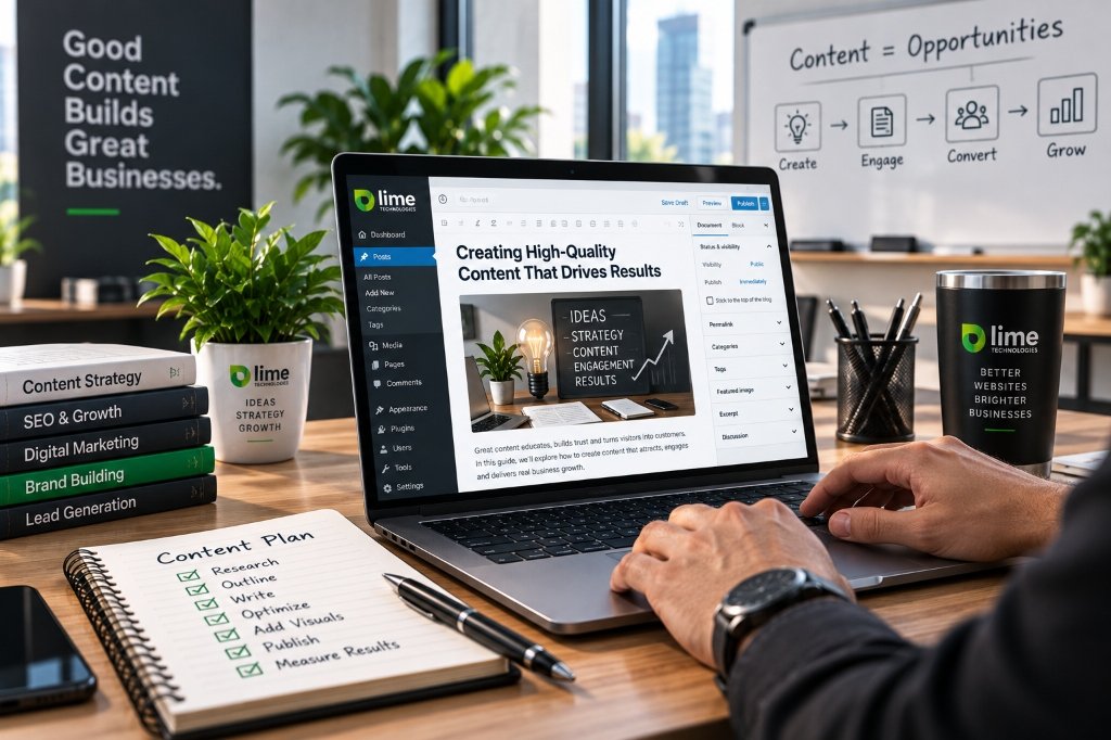 Content production workspace showing planning, writing and publishing activities.